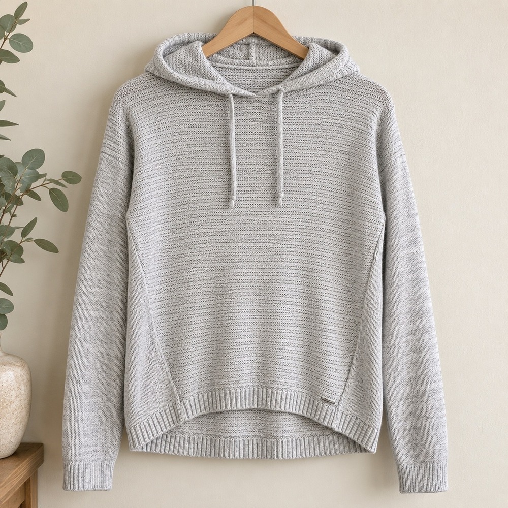 Abercrombie & Fitch Gray Knit Hoodie Sweater Small Textured Pullover Long Sleeve